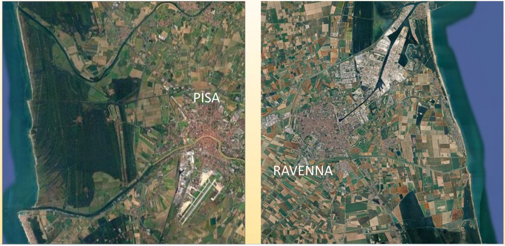 Foto aeree di Pisa e Ravenna a confronto